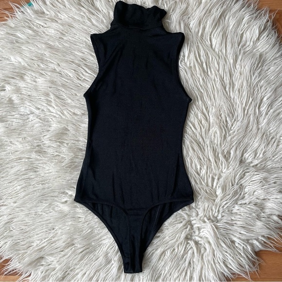 ALIX NYC Black Sleeveless Britton Zip Turtleneck Thong Bodysuit EUC Size Small - Picture 2 of 11